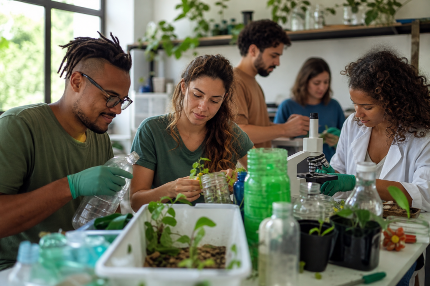 Estudantes participam de atividade prática relacionada à sustentabilidade e à formação profissional ambiental