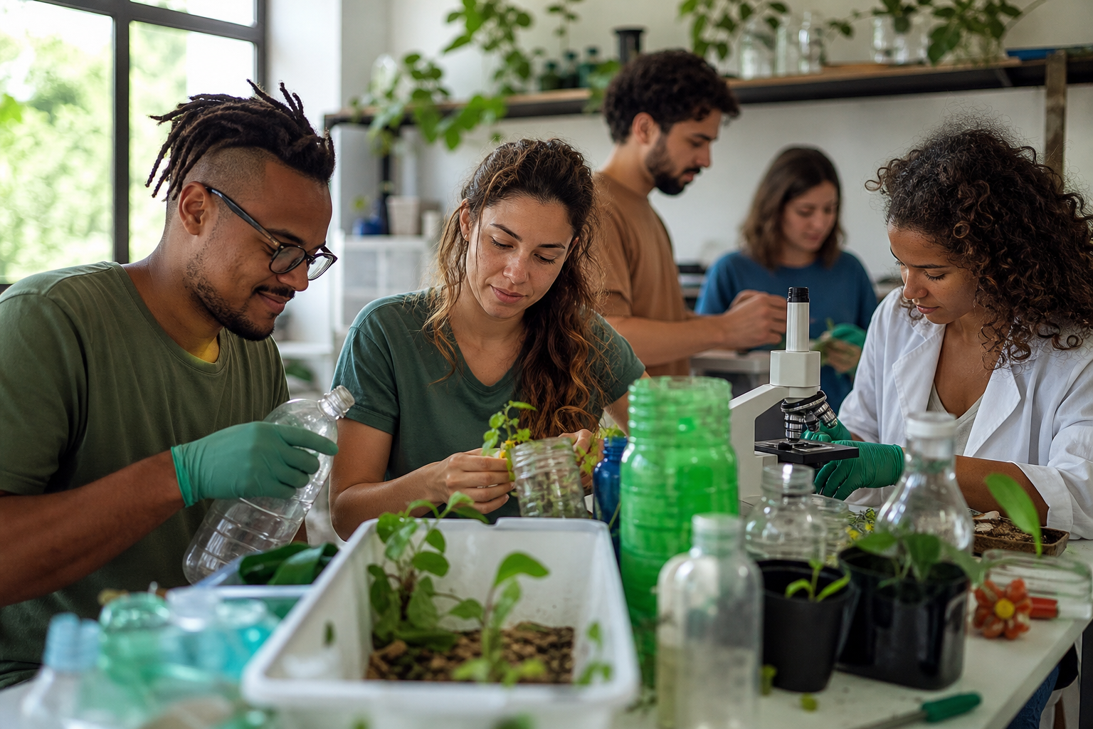 Estudantes participam de atividade prática relacionada à sustentabilidade e à formação profissional ambiental